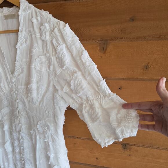 Vita Grace Dress Sierra Embroidered Cotton Summer Day Floral White Button Boho - Picture 4 of 8